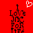 Red background with pixelated text reading "I Love JMC For Life" and a white heart symbol above the text.