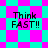 Four identical pixelated text displays on a checkered background with alternating cyan and magenta squares.