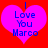 Two identical pink hearts on red background with blue text reading "I Love You Marco" in pixelated font.