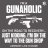 Pixelated grayscale image with text and symbols on dark background, featuring 'GUNAHOLIC' at top, two gun icons below, and grid of small squares beneath.
