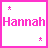 Static pixel art icon with pink border, white background, and central text "Hannah" in bold pink letters flanked by two small pink asterisks.