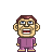 Pixelated character with brown hair, blue eyes, and a wide open mouth showing teeth against gray background.