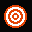 nine pixelated circular icons with orange and white concentric rings on black background, some showing a white hand cursor interacting with the rings