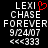 Pixelated text displays 'LEXI CHASE FOREVER 9/24/07 <<<333' with a red heart symbol above the 'X' in LEXI on one side, and identical text without the heart on the other.