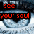 six eye close-ups with red text overlays on a blue-gray background, each displaying different phrases