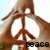Brown peace symbol with white negative space, black text reading 'peace' at bottom right on light background.