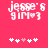 Pixelated pink background with white text reading "jesse's girl" and "gim" with a heart symbol, plus five white and pink heart icons below.