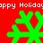 Red background with green snowflakes and repeated 'Happy Holiday' text in white pixelated font.