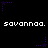 Black background with repeated white text 'savanna.' and purple star-shaped pixel art elements arranged in a pattern