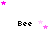 Pixelated 'Bee' text with pink and light purple stars scattered across a white background, some stars animated in motion.