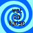 Four identical blue and light blue spiral patterns with black text reading 'wat da fudge' arranged in a on a light blue background