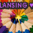 A four- of pixelated pencil art with text overlays in purple, green, pink, and cyan