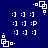 Blue background with white pixelated icons: four corner clusters of square-and-dot shapes and three central of smiley faces
