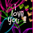 Animated icon with 'I love you' text over colorful abstract lines on black background, showing text and line movement.