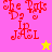 Red pixelated text "She Puts Up JAIL" on four colored backgrounds with two star icons, one yellow and one pink.