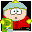 Pixelated character with light blue helmet, red scarf, green jacket, and yellow star on chest; facial expressions shift across frames.