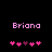 Pixelated pink text 'Briona' above two of pixel hearts on black background, with heart positions shifting between frames