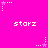 Pixelated pink background with white and light purple star icons, each surrounded by dotted lines, and repeated 'starz' text in pixel font.