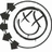 A pixelated black-and-white icon features a central circular design with intersecting lines and five dark square shapes arranged in an arc on the left side.