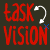 Red pixelated text 'task vision' on dark background with white question mark and blue cross symbol.