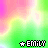 Pixelated text 'EMILY' with a star symbol appears on a green and pink gradient background, changing from white to black outline then to pink outline across frames.