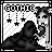 Pixel art contact sheet showing two frames of an animated icon with a gothic character and