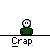 Pixelated character in green shirt with white face, brown hair, and black-and-white striped object above head, transitioning to brown pile of poop below.