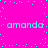 Bright pink background with cyan pixelated text 'amanda' repeated four times in a pattern, surrounded by scattered cyan dots
