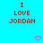 Red pixelated text "I LOVE JORDAN" appears twice on a bright cyan background with two pink heart symbols below.