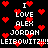 Black background with red pixelated hearts and repeated white text reading "I LOVE ALEX JORDAN LEIBOWITZ!!!" in a pattern