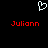Pixelated white heart symbol above red text reading 'Juliann' on black background.