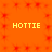 A static orange background with red starburst patterns and four instances of the word 'HOTTIE' in yellow pixelated text arranged in a