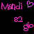 Pixelated pink text 'Mandi' with a heart symbol and two distinct hand gestures on black background.