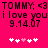 A bright pink background displays repeated text and heart symbols in a pixelated style.
