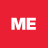 Red square background with white pixelated text 'ME' centered, exhibiting slight horizontal blur on the letters.
