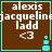 Brown square icon with cyan border containing white text 'alexis jacqueline ladd <3' and a cyan bottle-shaped symbol with a plus sign on top.