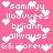 Pixelated pink background with white text and heart symbols arranged in a repeating pattern.