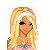 Pixel art contact sheet showing multiple views of a blonde cartoon character in a pink corset, white skirt, and pearl necklace with the word "Sexy" in purple script.