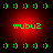Four identical red circular icons with green pixelated text 'wubu2' and green dot patterns on black background.