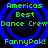 Four identical blue spiral patterns on black background with green text reading Americas Best Dance Crew FannyPak!