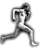 Six grayscale frames of a running figure in athletic wear, showing sequential motion from left to right across the