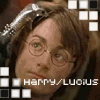 six identical pixelated images showing a person with brown hair and round glasses, each overlaid with 'HARRY/LUCIUS' text and varying black-and-white square patterns