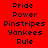 Static pixel art with red background displaying repeated text phrases in black and white blocks