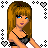 Pixel art of a woman with long brown hair and blue eyes in various poses, surrounded by heart borders and text reading "Bitter Swtz".