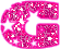 Three pink glittery 'G' shapes with white sparkles on a gray background, each showing different animation frames.