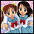 A 48x48 pixel buddy icon featuring two anime-style girls in blue sailor uniforms with red bows, positioned next to a black background with "Anime IM" and "C0M" text.