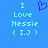 Blue background with light blue text reading "I Love Nessie (I.J)" and a purple pixelated heart symbol above the text.