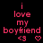 Pixelated pink text on black background reads 'i love my boyfriend' with two heart symbols below, one solid and one outlined.