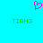 A static pixel art image with a bright cyan background, featuring two green 'TIAH3' text blocks and one pink heart symbol above them.