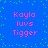 Blue background with scattered green dots and four identical pink text blocks reading 'Kayla luvs Tigger' arranged in a